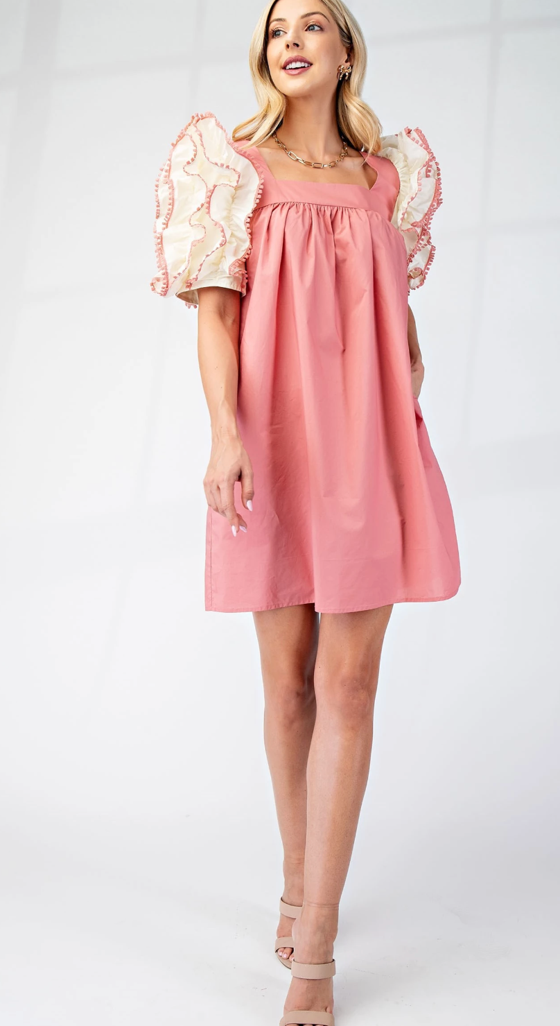 Pom Pom Sleeve Dress