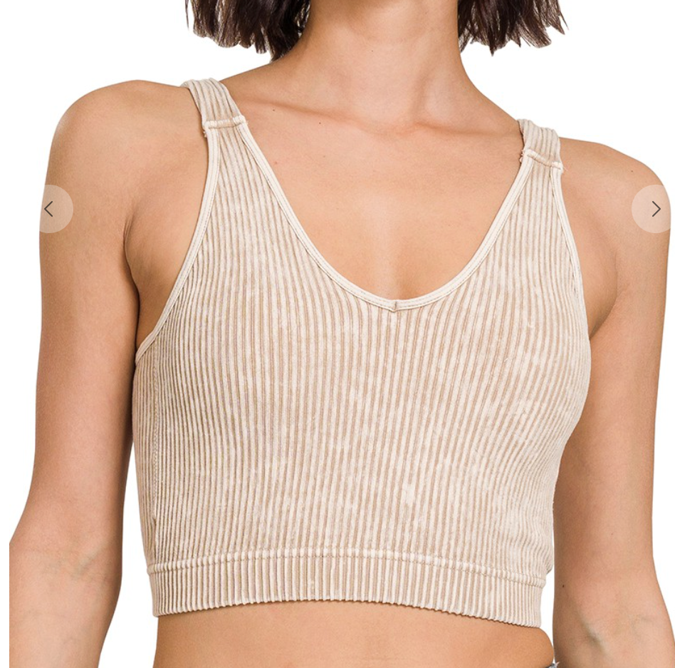 Ribbed Cropped Bra Padded Tank Top