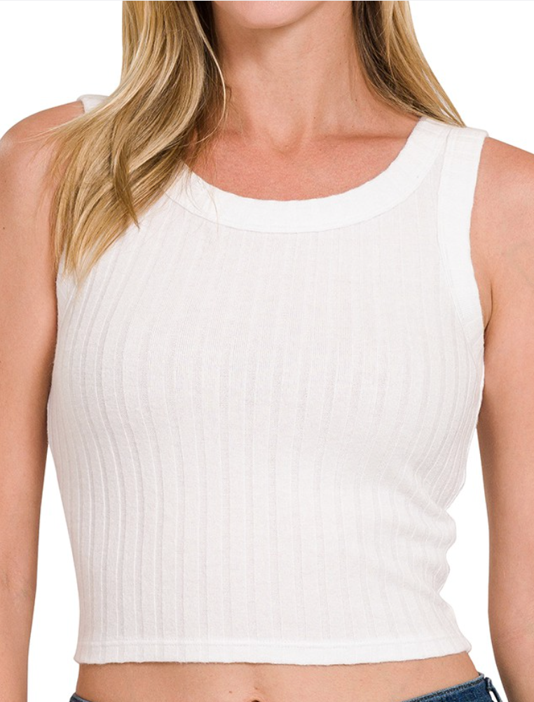 Ribbed Boat Neck Cropped Top