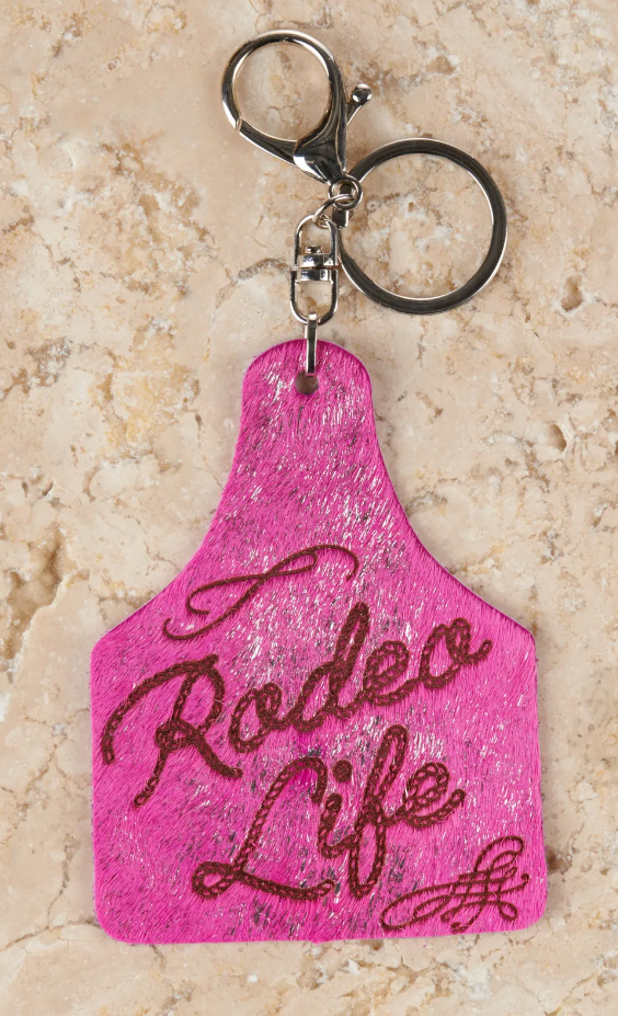 Rodeo Life Cowhide Ear Tag Keychain