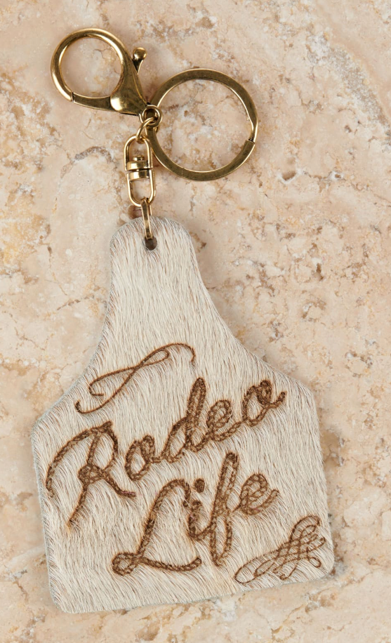 Rodeo Life Cowhide Ear Tag Keychain