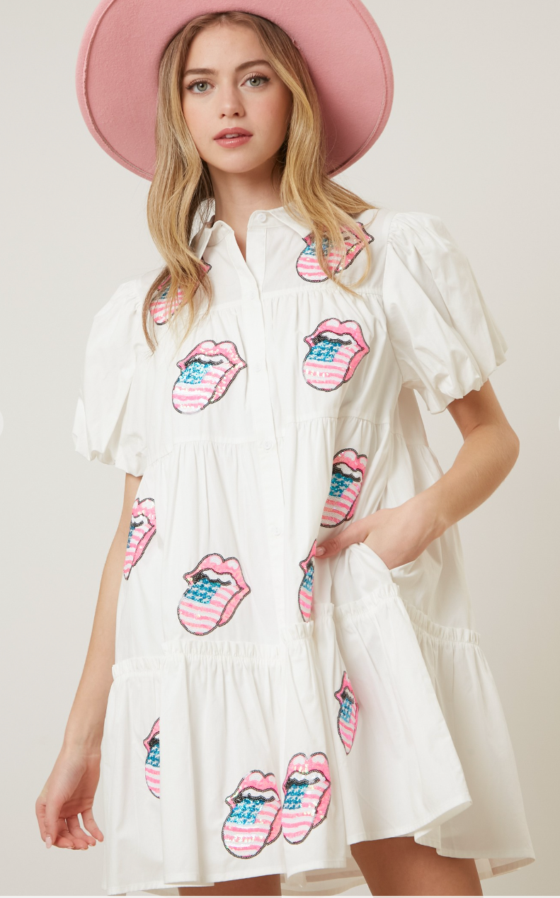 Rolling Stones Poplin Tiered Dress