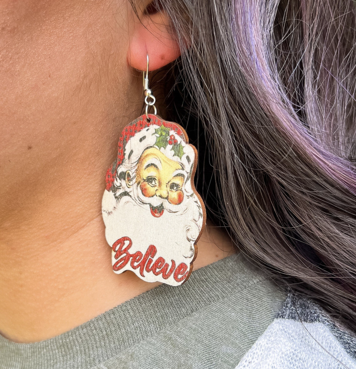 Santa Believe Wooden Earrings