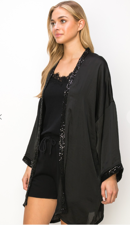 Satin Sequin Trim Kimono