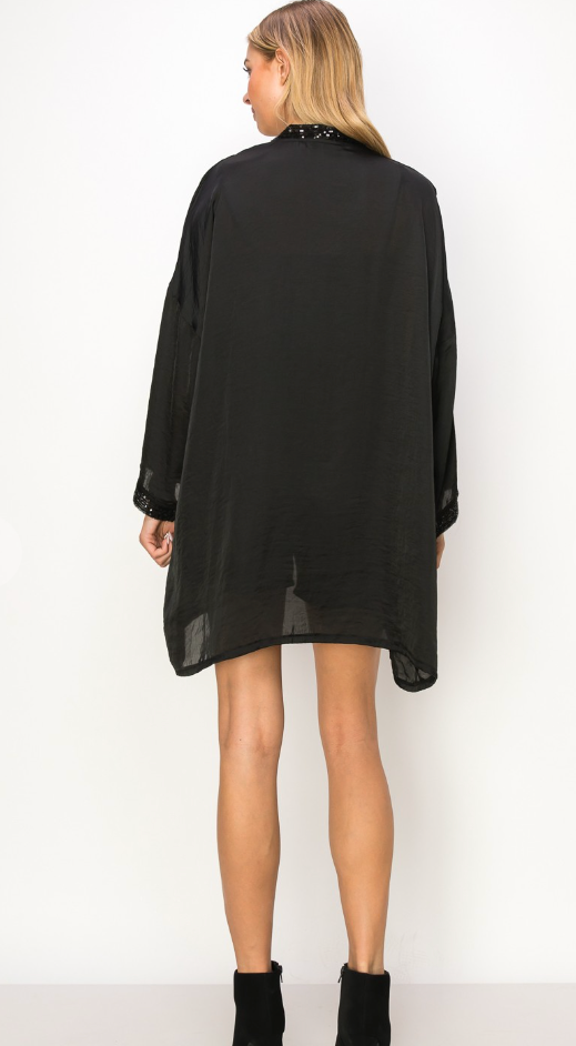 Satin Sequin Trim Kimono