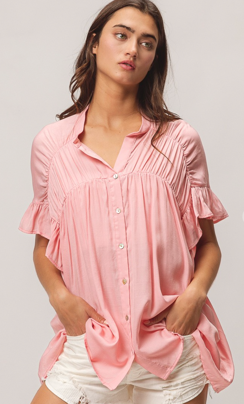 Silky Shirred Shirt