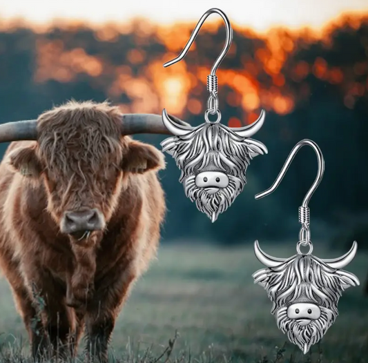 Silver highland Cow Earrings
