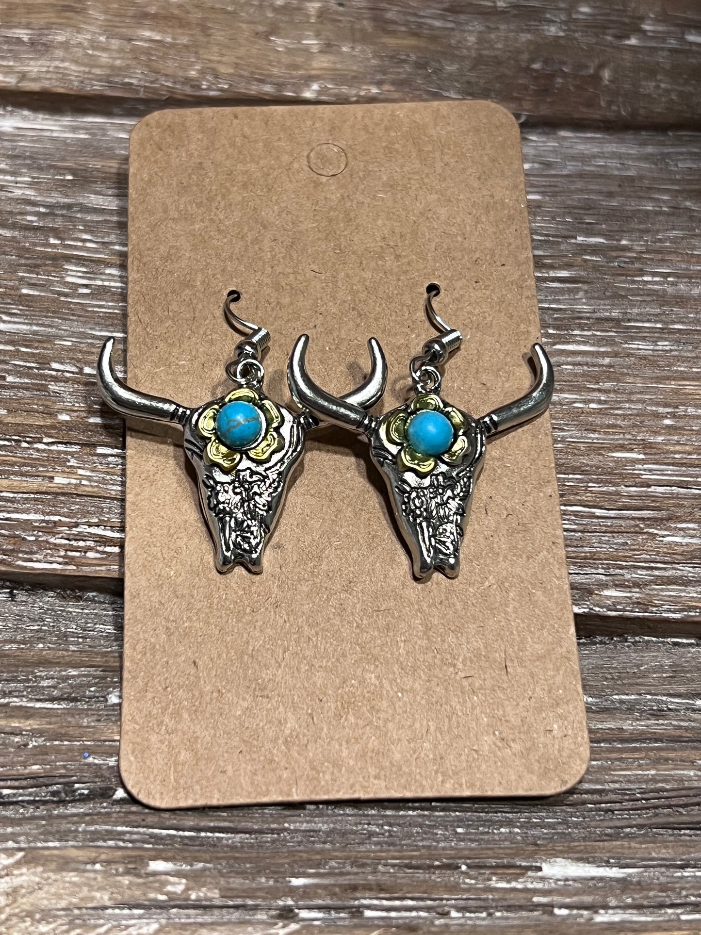 Floral Steer Head Silver Earrings