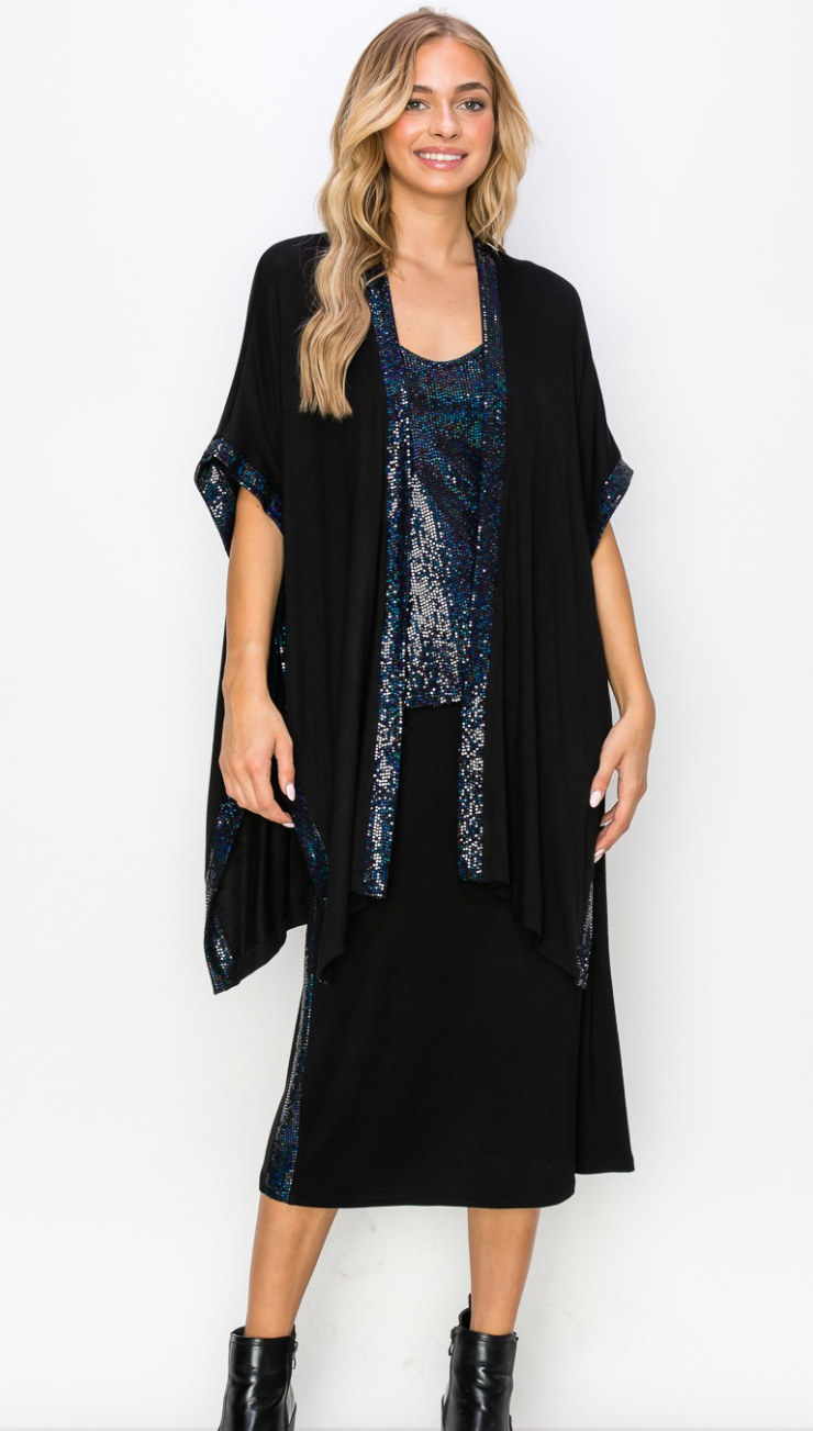 Black Bling Slit Kimono