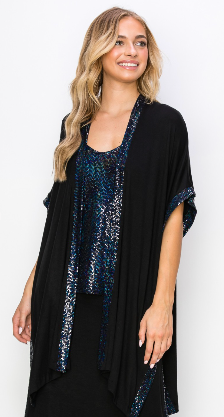Black Bling Slit Kimono