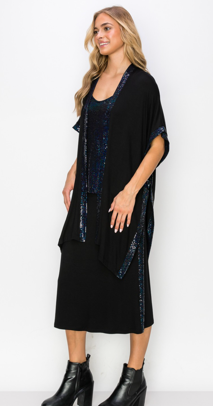 Black Bling Slit Kimono