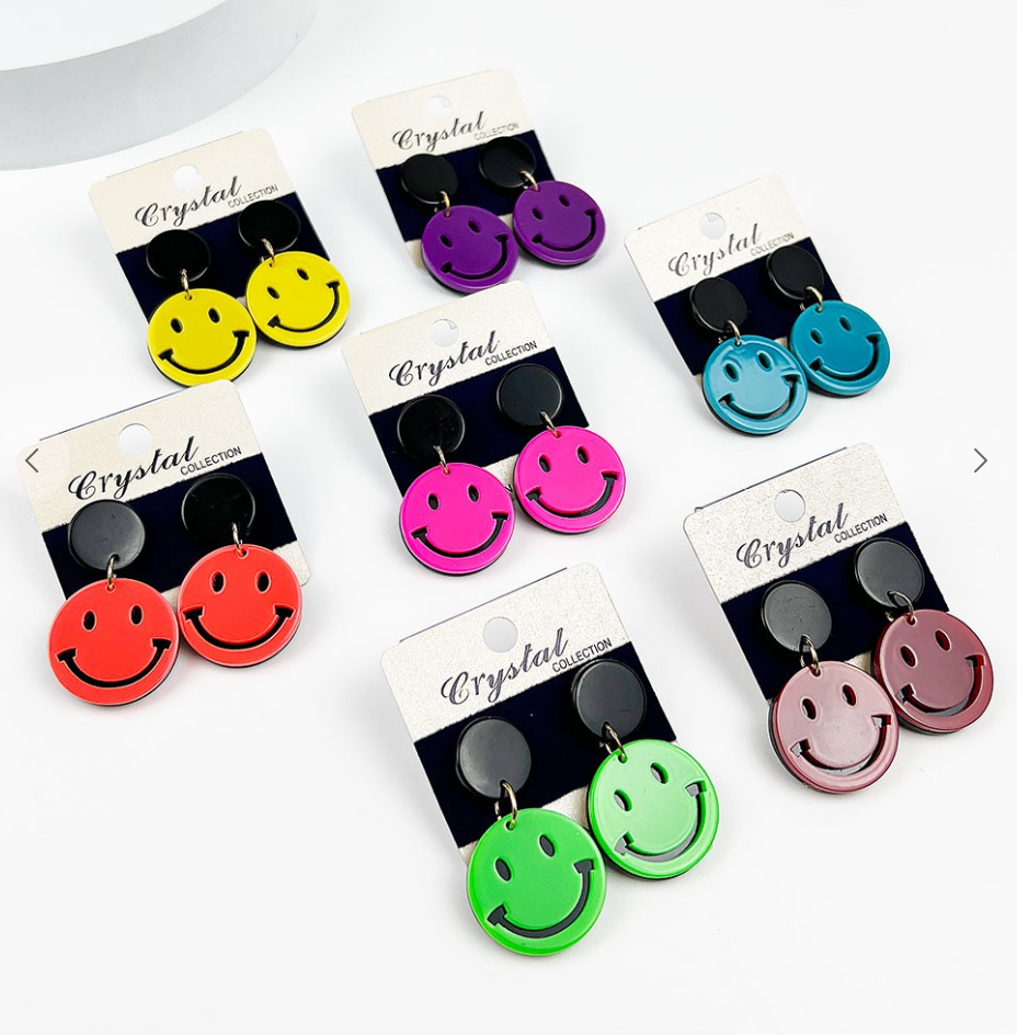 Round Acrylic Smiley Face Earrings