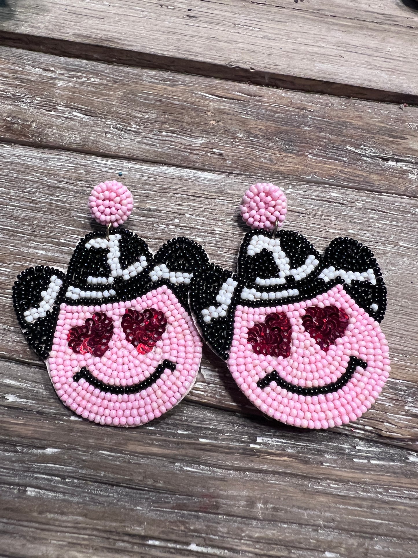 Sea Bead Smiley Cowboy Earrings