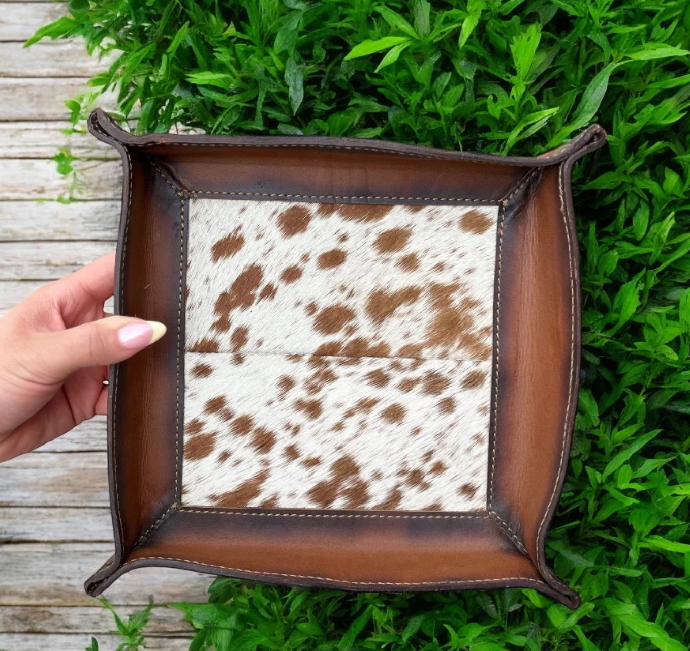 Square Cowhide Leather Tray