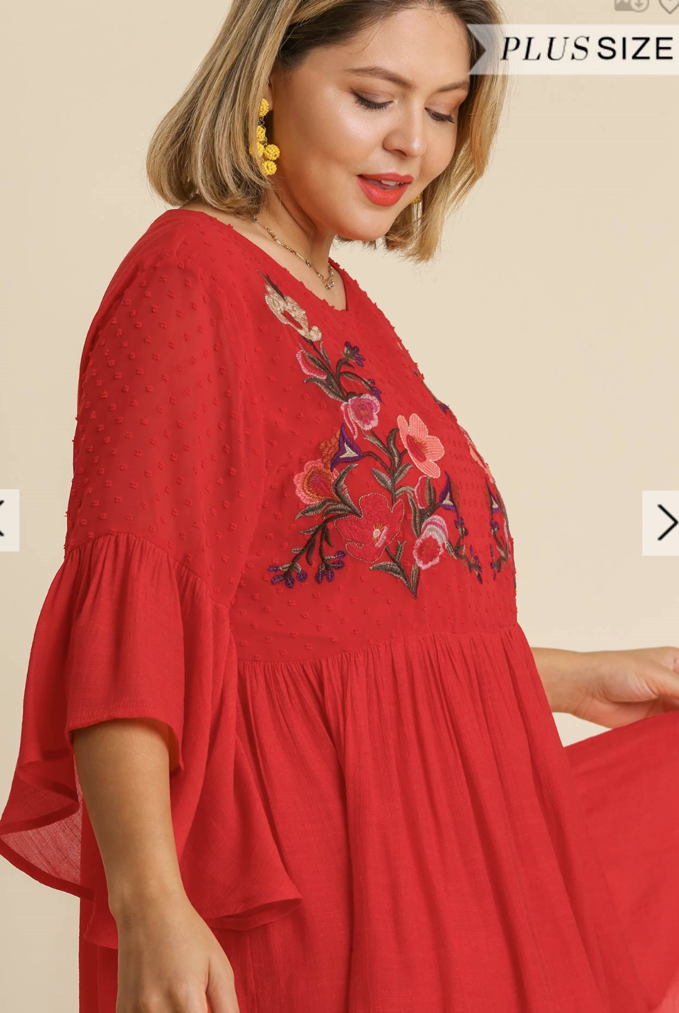 Strawberry Red Embroidered Dress