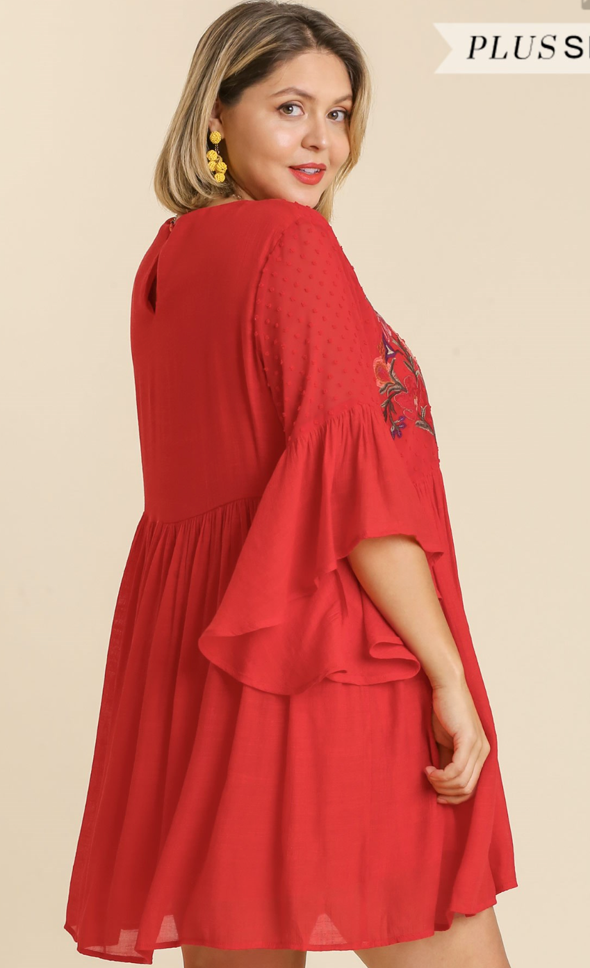Strawberry Red Embroidered Dress