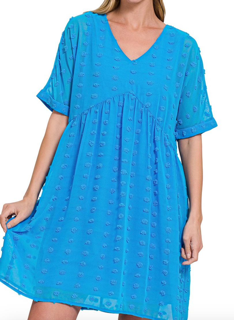 Swiss Dot Babydoll V-Neck Dress