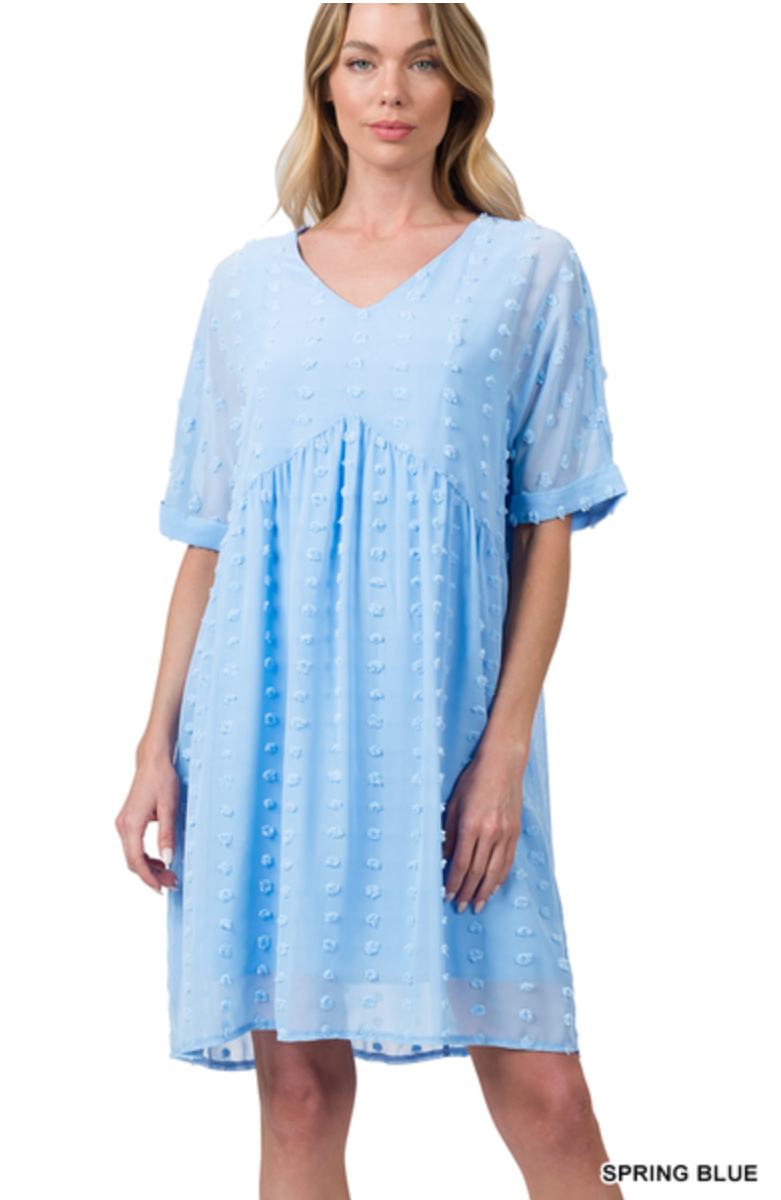Swiss Dot Babydoll V-Neck Dress