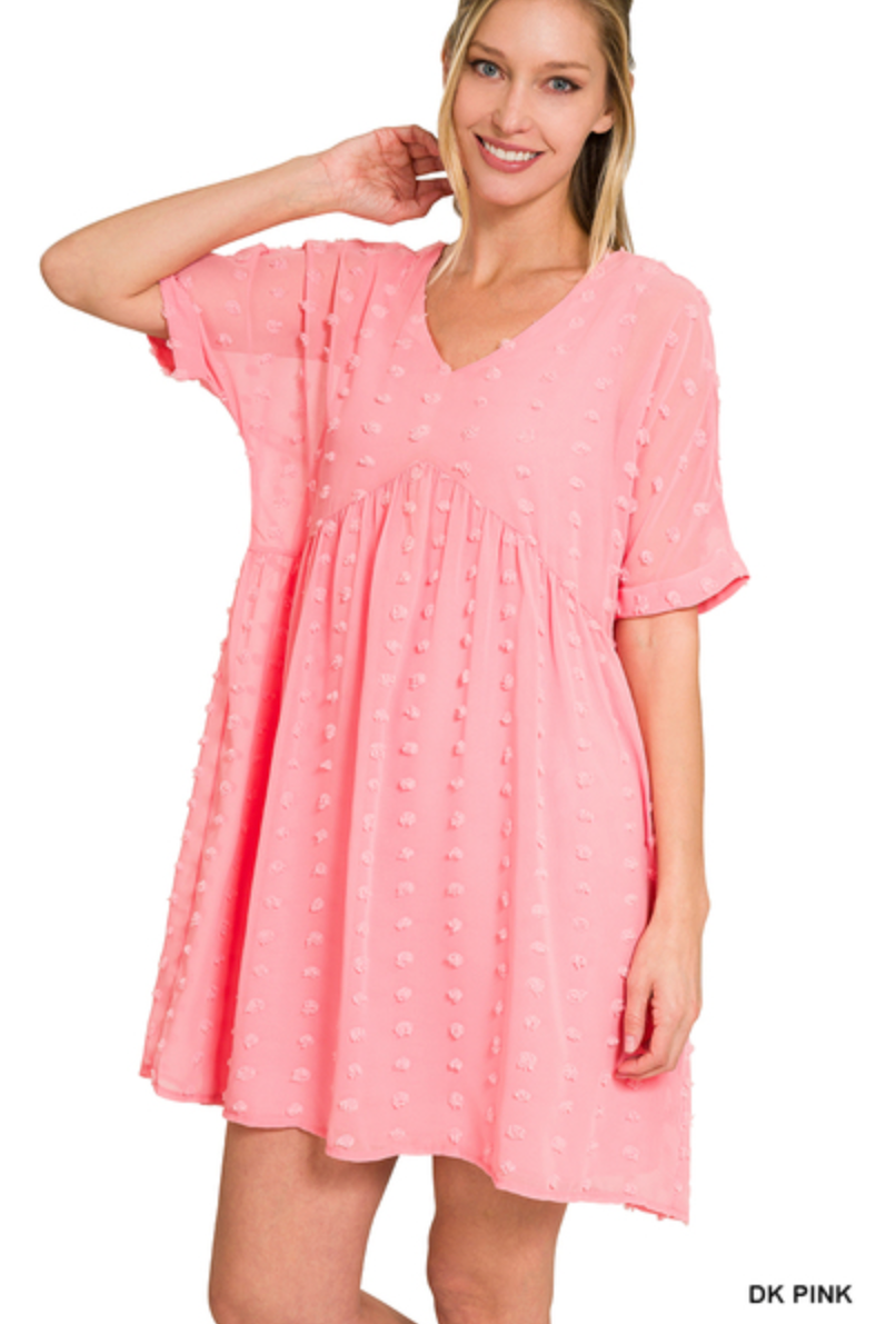 Swiss Dot Babydoll V-Neck Dress