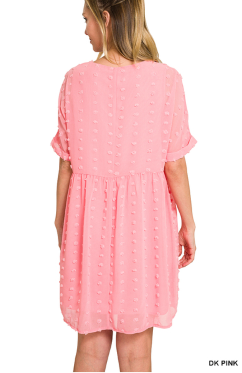 Swiss Dot Babydoll V-Neck Dress