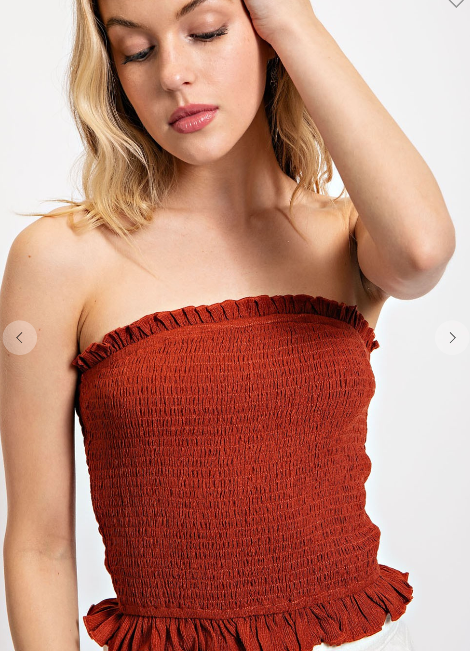 Smocked Ruffle Trim Top