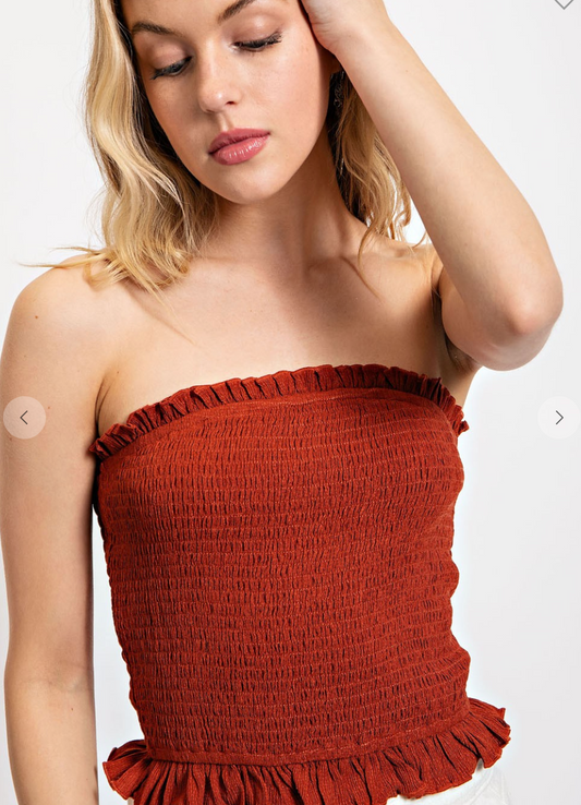 Smocked Ruffle Trim Top
