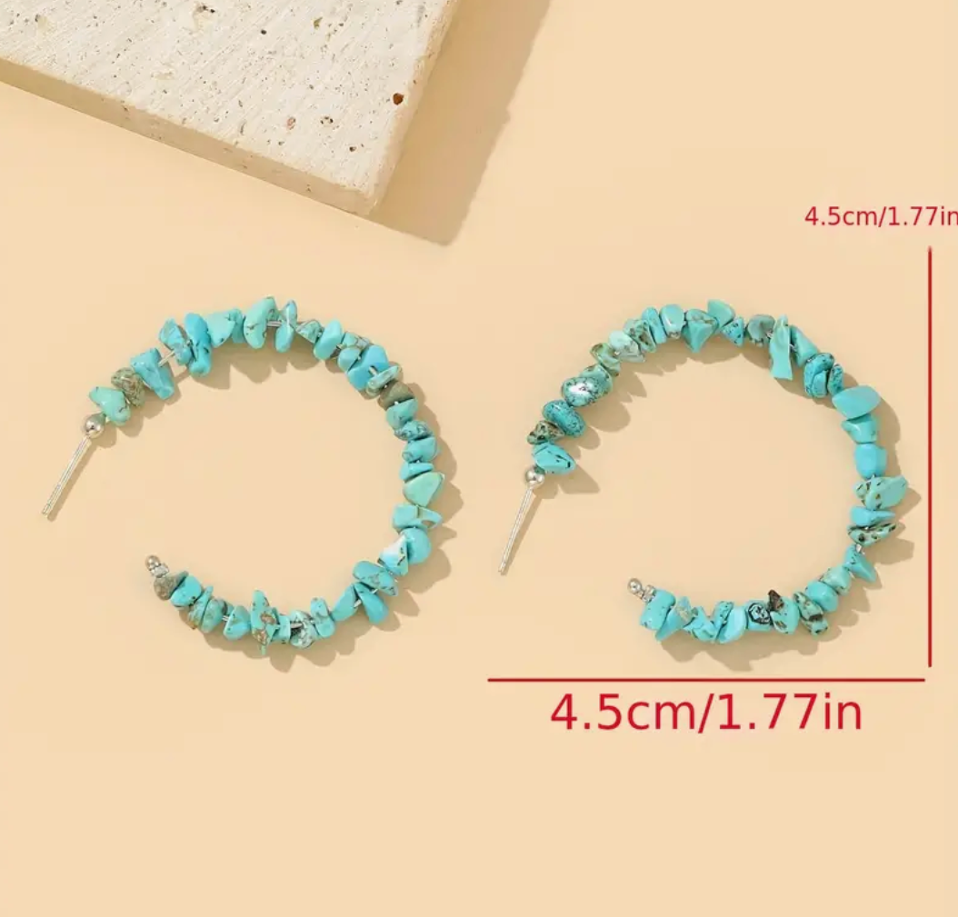 Turquoise Stone Hoop Earrings