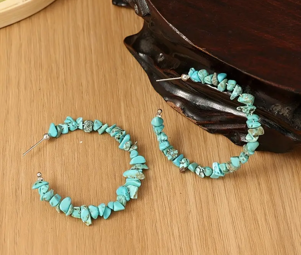 Turquoise Stone Hoop Earrings