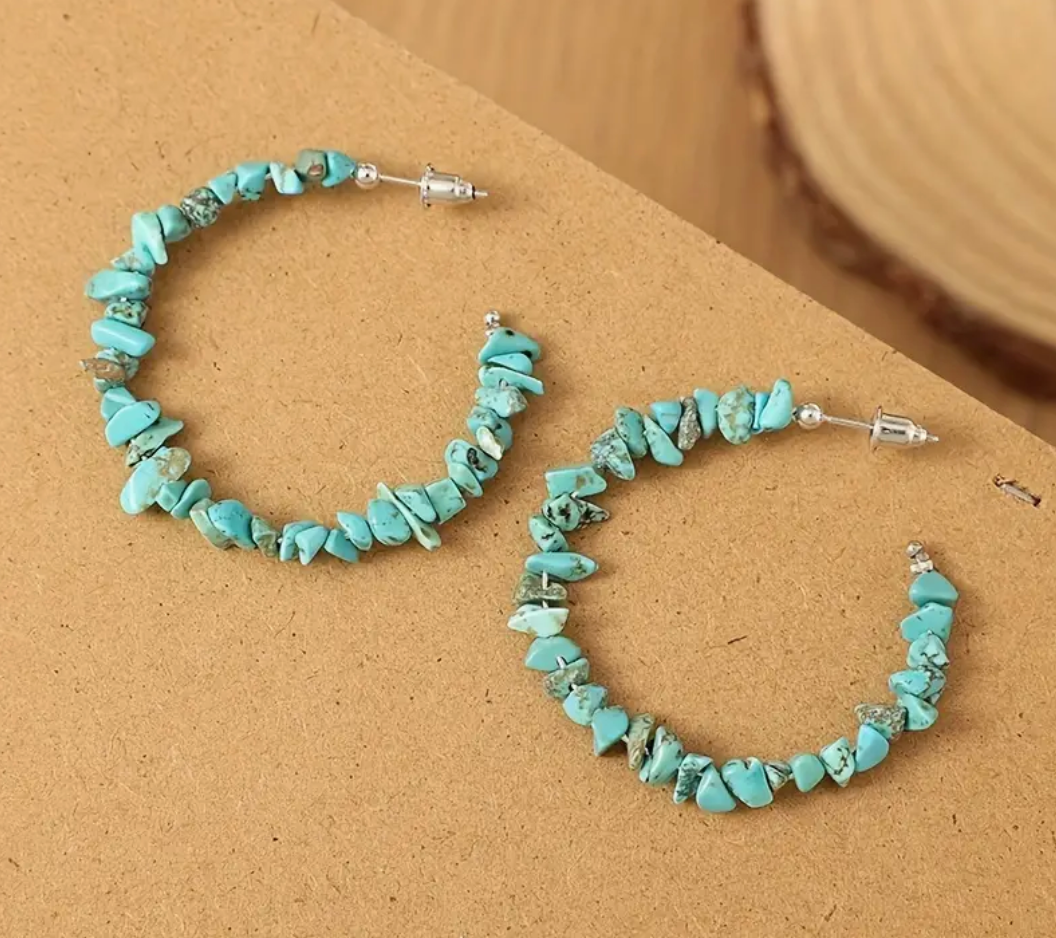 Turquoise Stone Hoop Earrings