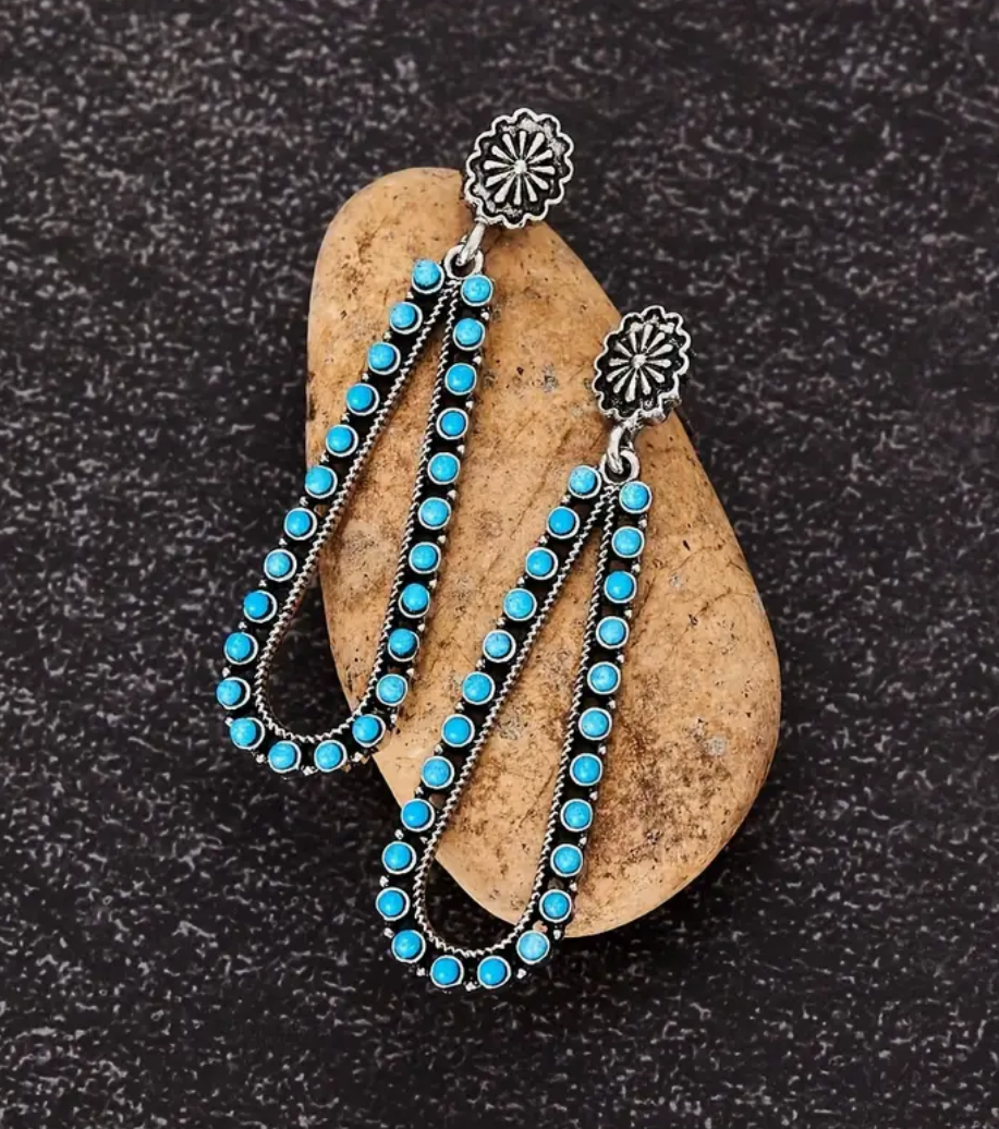 Turqouise TearDrop Hollow Earrings