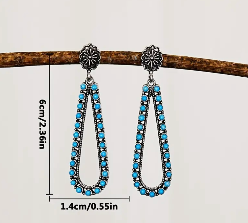 Turqouise TearDrop Hollow Earrings