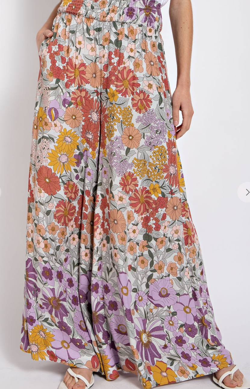 Wide Leg Smocked Waist Pant