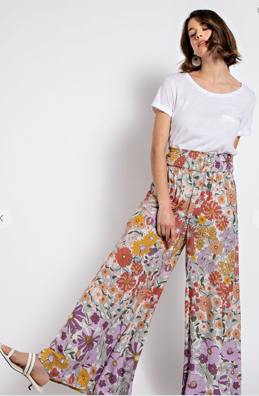 Wide Leg Smocked Waist Pant