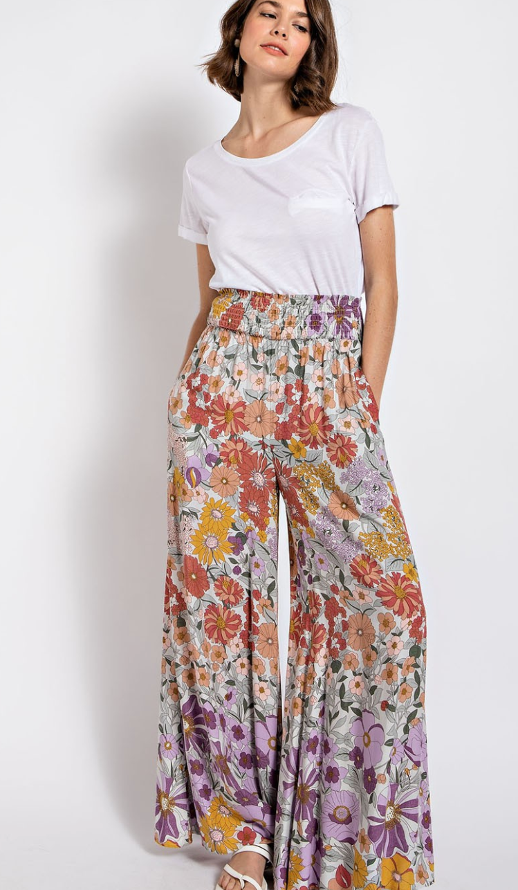 Wide Leg Smocked Waist Pant