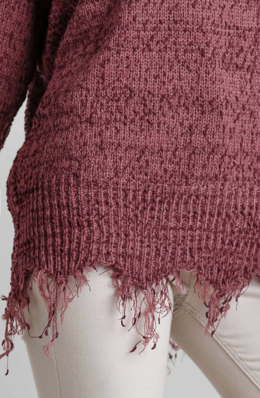 V-Neck Frayed Sweater