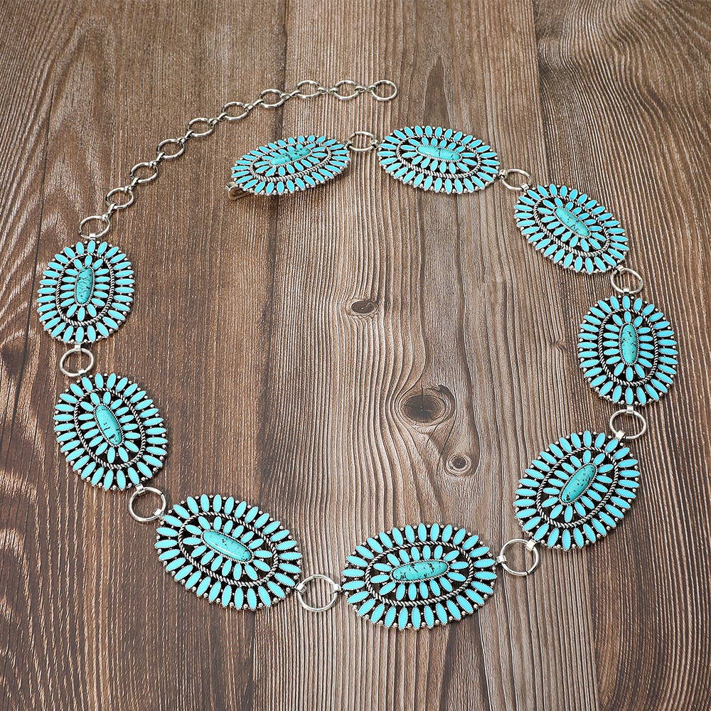 Western Oval Turquoise Concho Belt