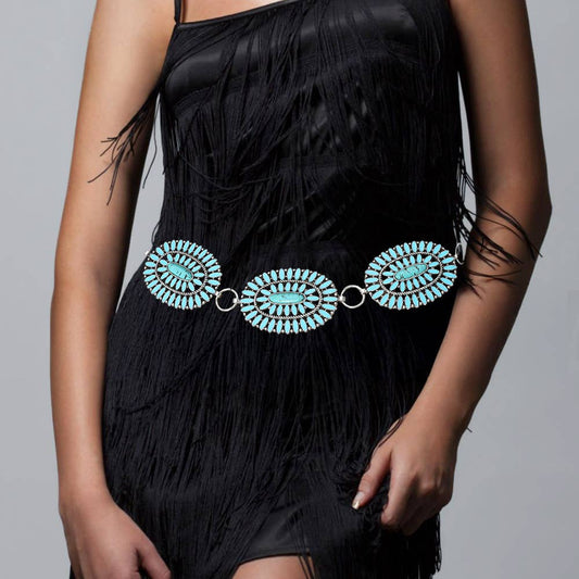 Western Oval Turquoise Concho Belt