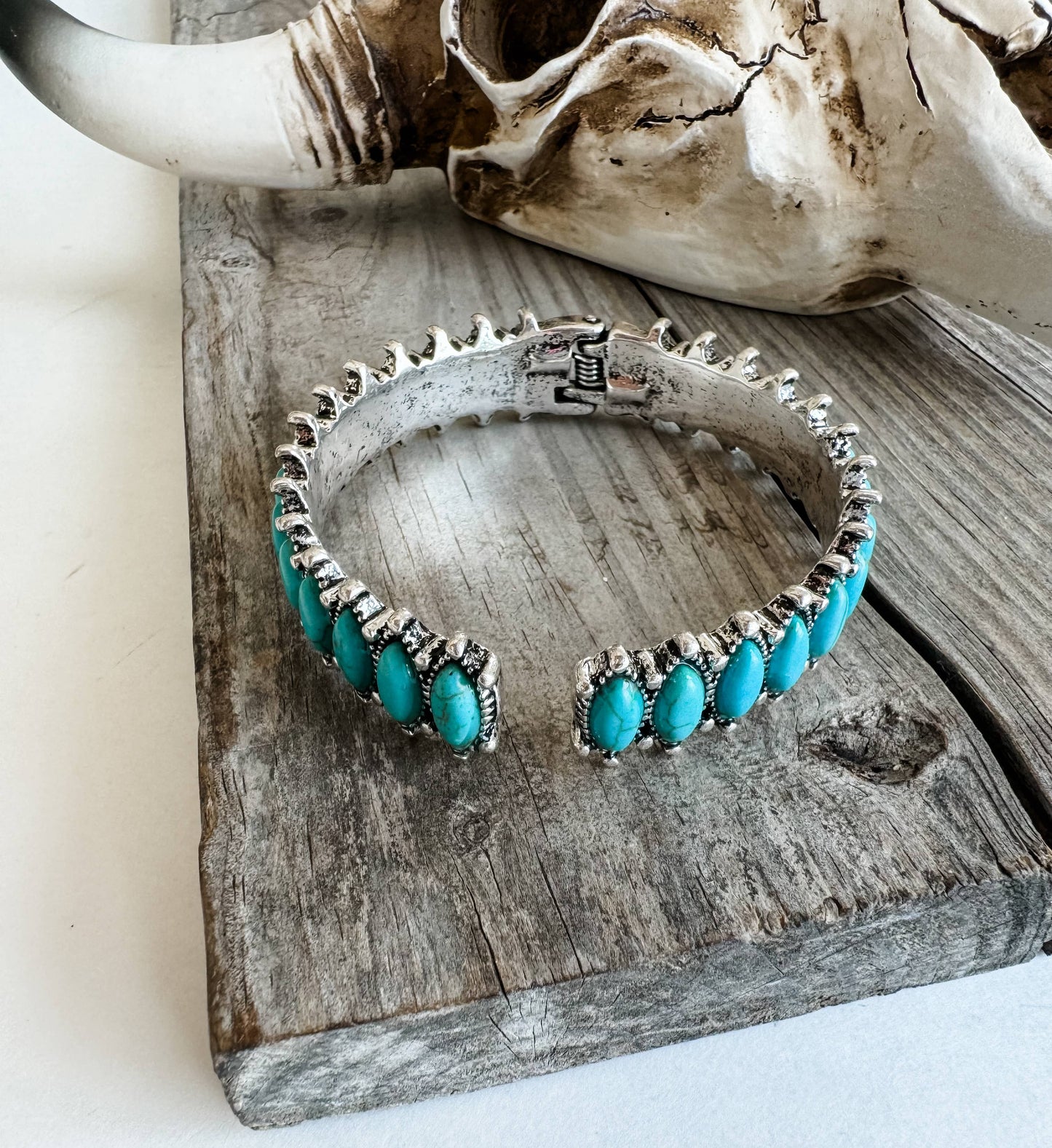 Oval Stone Hinge Bangle Bracelet