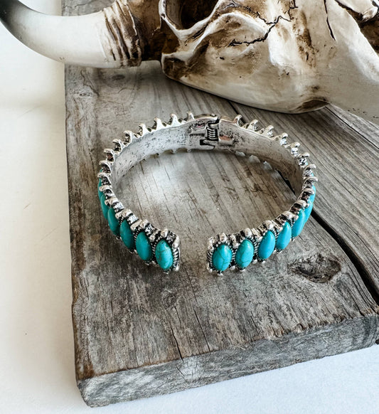 Oval Stone Hinge Bangle Bracelet