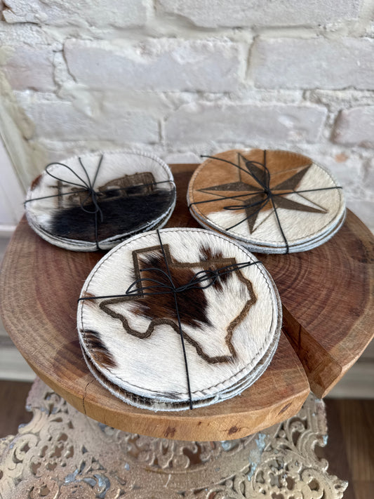 Cowhide Laser Engraved Coasters