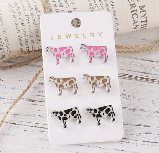 3 pk Cow Stud Earrings