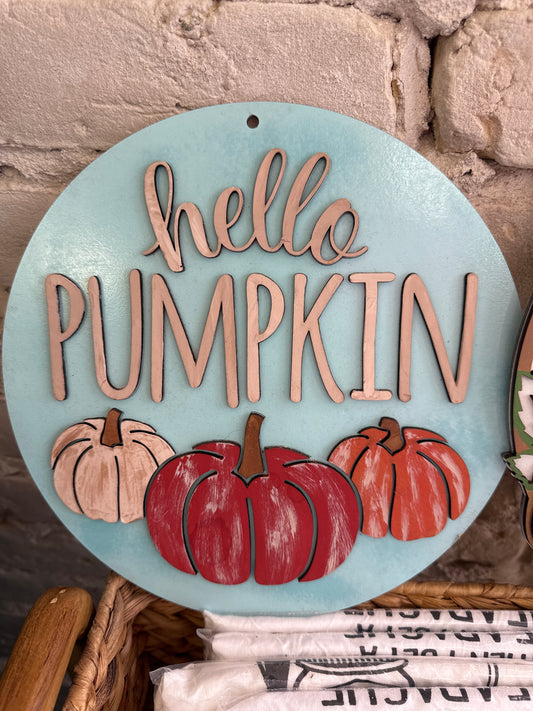 Laser Engraved 3D Hello Pumpkin Sign
