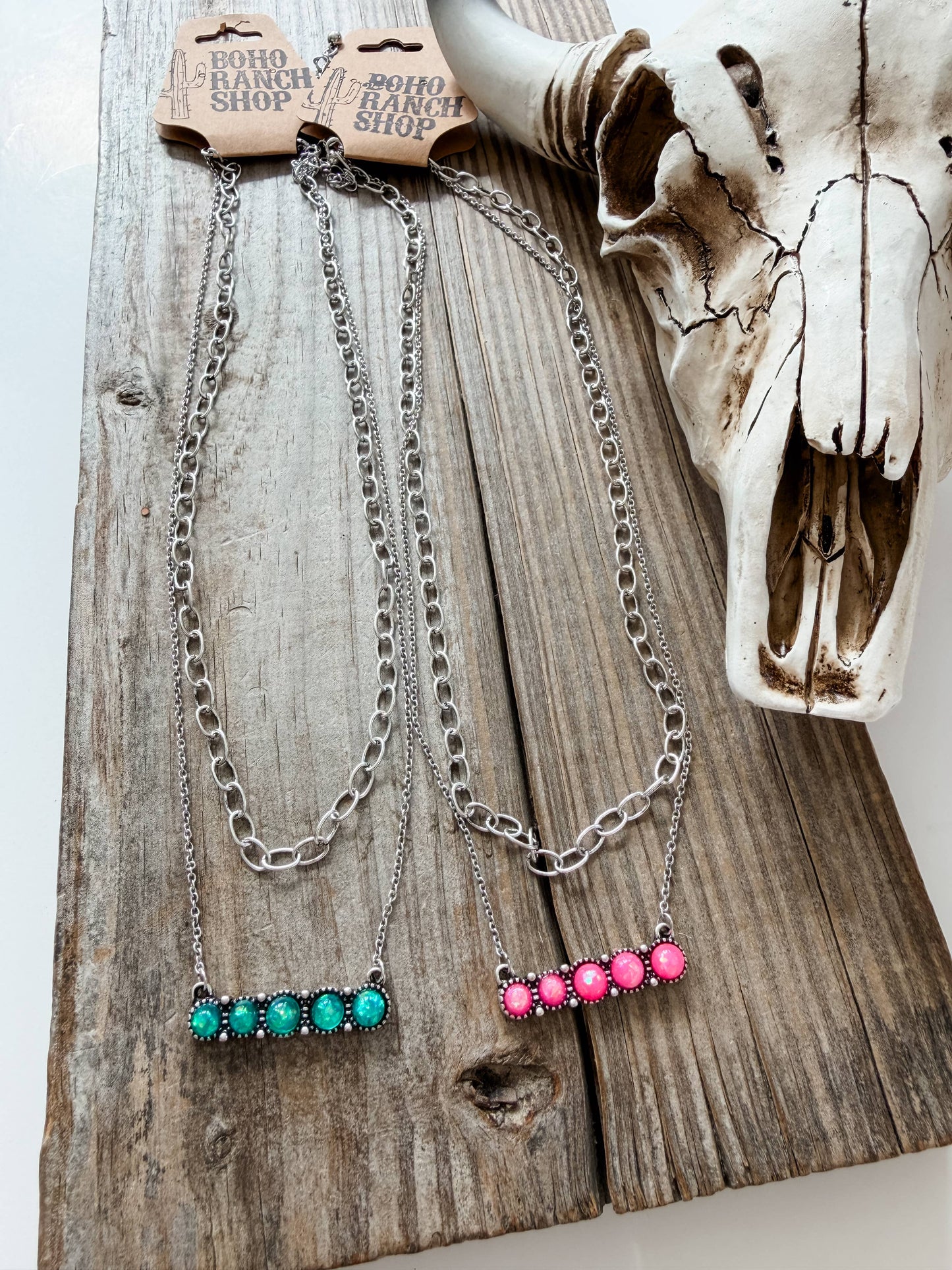 Layered 2 Row Opal Stone Necklace