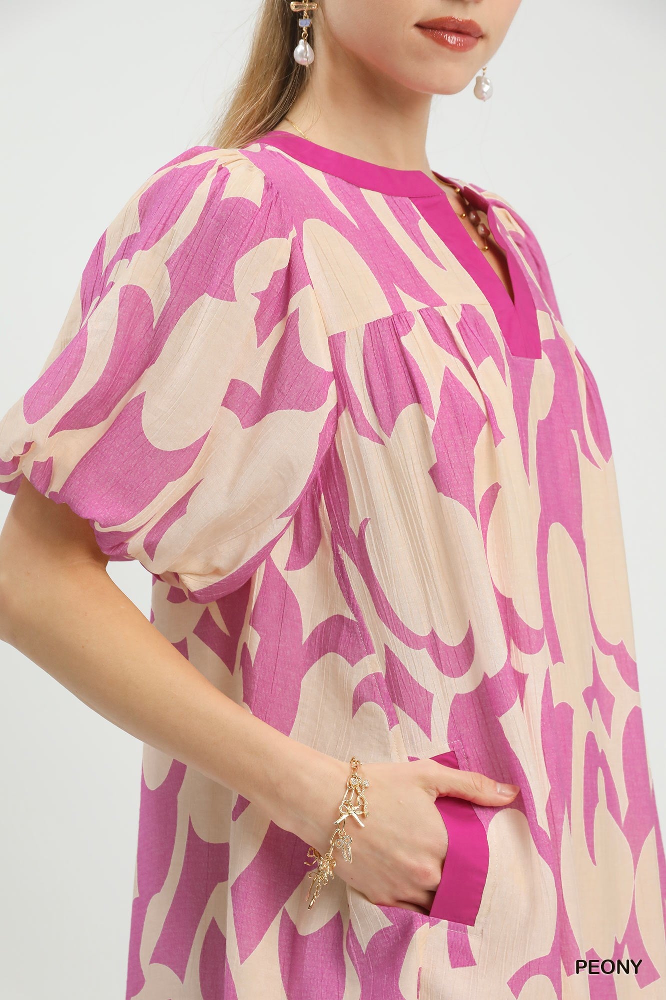 Abstract Print Puff Sleeve Dress