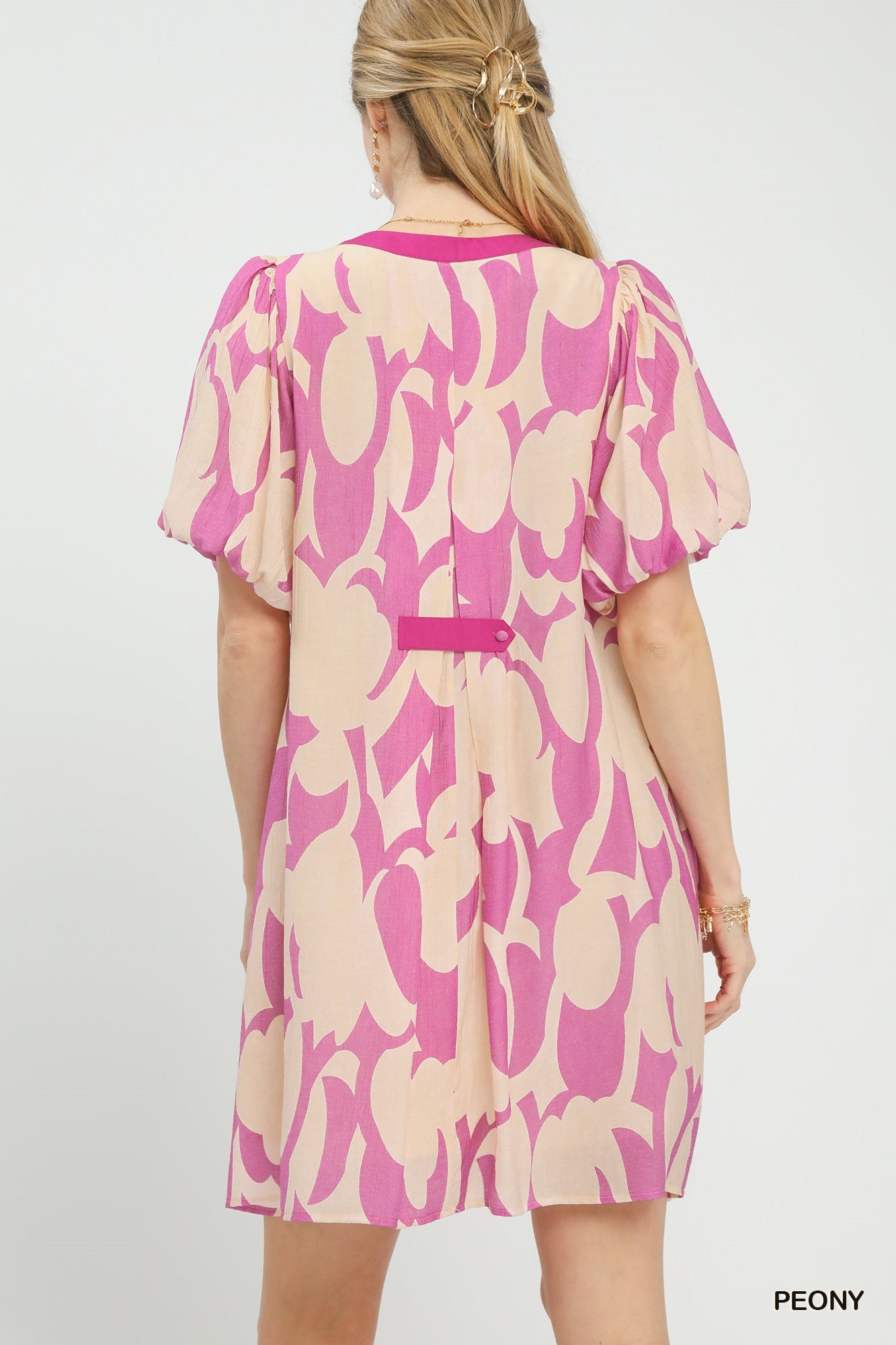Abstract Print Puff Sleeve Dress
