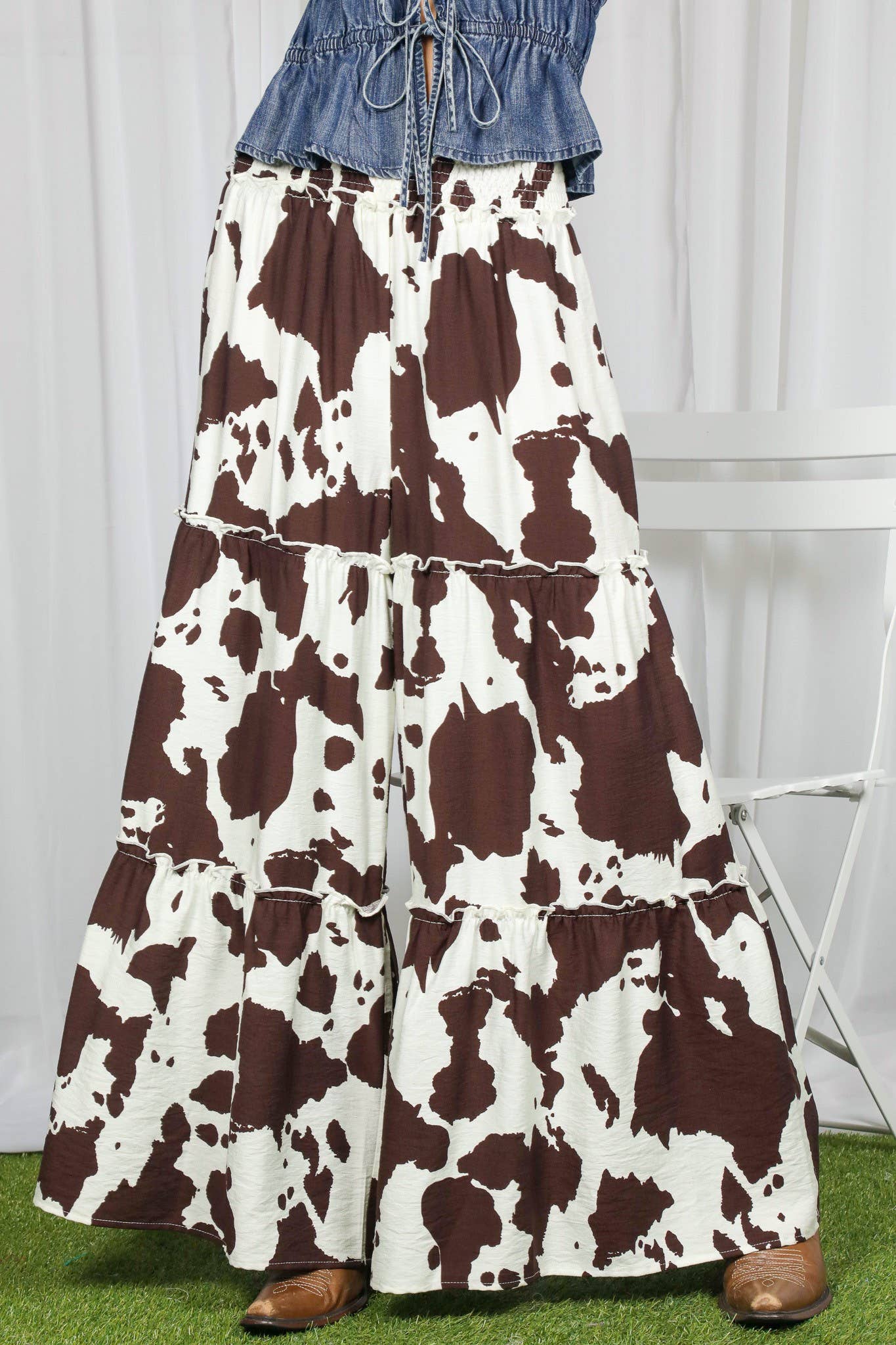 Cow Print Wide Leg Pants