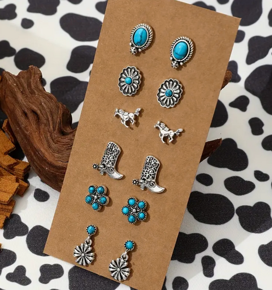 6 Turquoise Stud Earrings