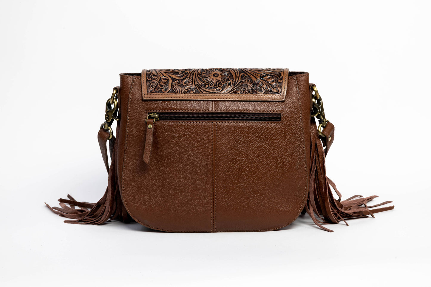 Brown Western Saddle Purse with Fringe