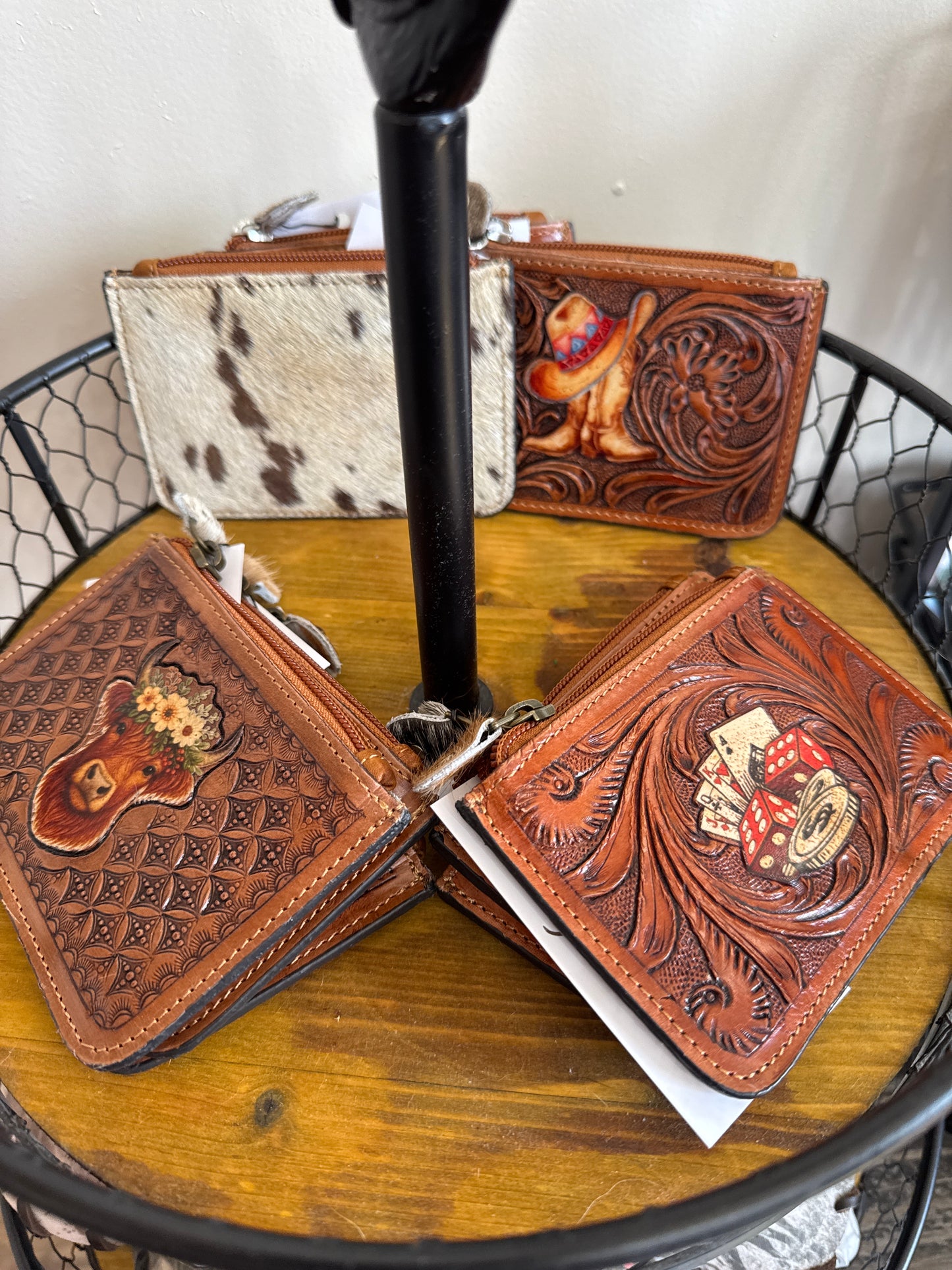 Hand Tooled Leather & Cowhide Coin Purse