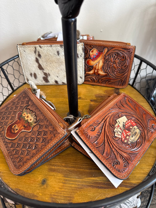 Hand Tooled Leather & Cowhide Coin Purse